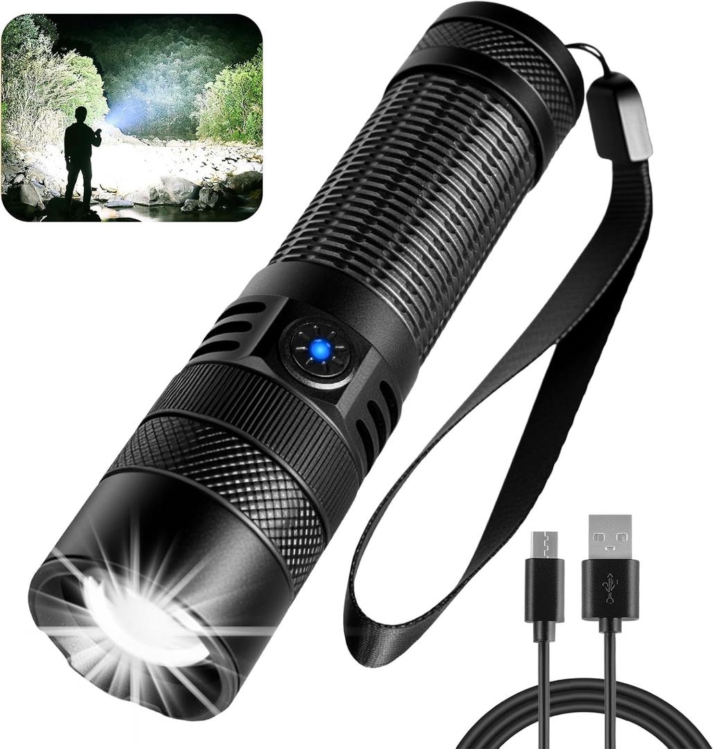 Yanfoam Rechargeable Flashlights High Lumens - 1200LM Small Powerful Tactical Flashlight with 5 Modes, High Powered Zoomable LED Flash Light for Camping, Outdoor, Hiking, Home, Emergencies