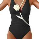 Eomenie Women's One Piece Swimsuit Slimming Tummy Control Bathing Suit Plunging V Neck Color Blocking 2025 Swimwear Black, (X-Large)
