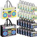 Locmeo 24 Pcs 80s90s Party Favor Bags Non Woven Retro Radio Grocery Bags for Hip Hop Birthday Disco Rock Party (Black,Yellow)