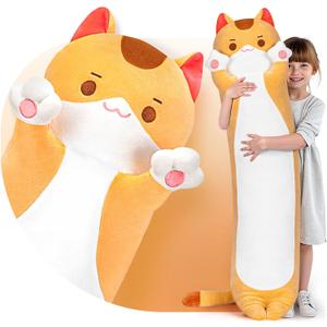 Long Cat Plush Body Pillow  Cute Brown Cat Plushies Soft Stuffed Animal, Extra-Long Cuddle Pillow, Gift for Kids & Girls 20" (19.6 inches)