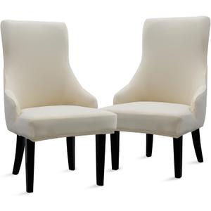 Liykimt Stretch Wingback Side Chair Slipcover-Accent Chair Cover Slipcover with Arm,Washable Upholstered Arm Dining Chair with Nailed Trim Protector for Dining Living Room Set of 2, Beige (Grey/Black)