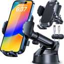 [2025 Upgrade 80LB+ Strong Suction]YRU Car Phone Holder Mount,[Bumpy Road Stable]Dashboard Cell Phone Holder for Car Air Vent Windshield Phone Stand for iPhone 16 15 14 13 Pro Max Samsung Truck, Black