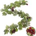 Artificial Grape Vine Leaf Garland Plant with 5 Strings Grapes, 6.5ft Artificial Fake Grape Vines Fake Greenery for Wedding Party Home Indoor Outdoors Decoration