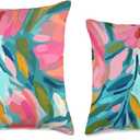 Vibrant Abstract Florals in Pink and Blue Throw Pillow ( 18X18 )