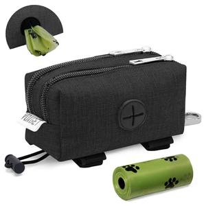 VOXGET Dog Poop Bag Holder for Leashes, Puppy Treat Pounch Carrier with 2 Zipper Pockets and Clip for Pets Training, Dog Waste Bag Dispenser with 1 Roll Poop Bags for Walking Accessories (Black)