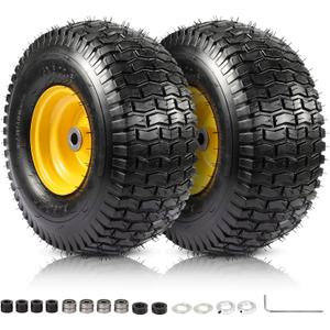 2PCS 15x6.00-6 Tire and Wheel Assembly, Replacement for Craftsman John Deere Cub Cadet Riding Mowers, 4 Ply Tubeless Lawn Mower Tires 15x6x6, 500lbs Capacity, 3" Centered Hub, 3/4" Bushing
