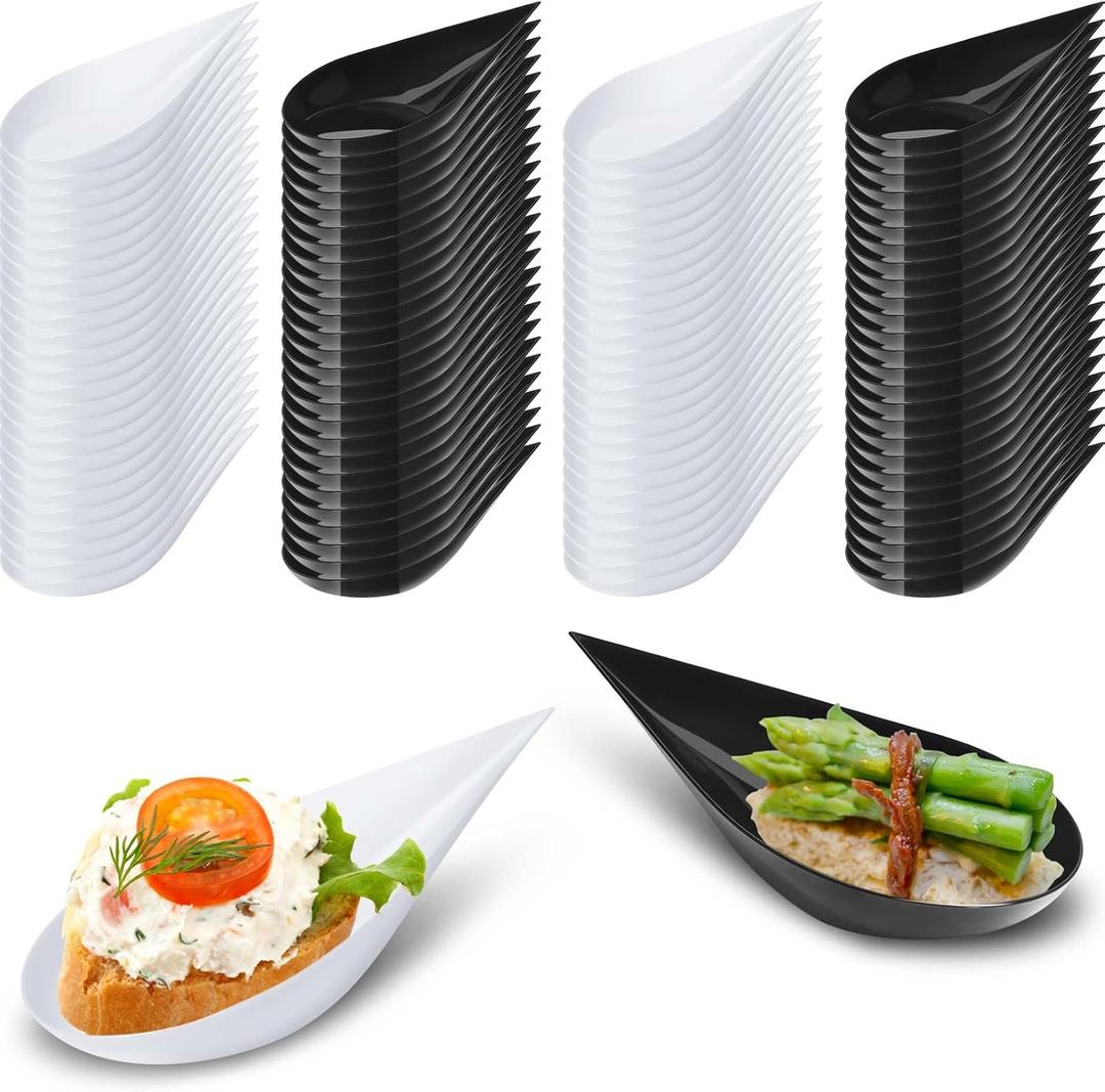 Tessco 200 Pcs 4" Tear Drop Appetizer Spoons Mini Appetizer Plates Reusable Tasting Spoons Plates Catering Supplies Disposable for Serving Small Desserts Cakes Bowls(White, Black)