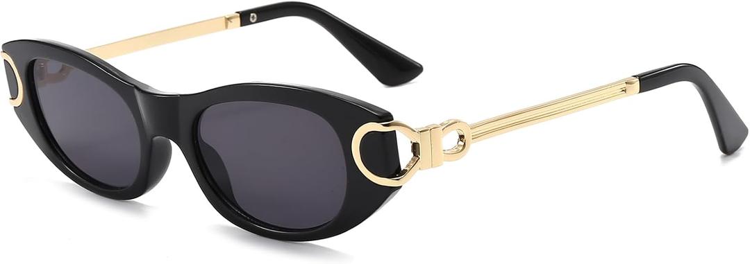 AIEYEZO Retro Sunglasses for Women Fashion Oval Frame Sun Glasses 90s Vintage Designer Shades (Black/Grey)