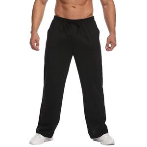 Deyeek Mens Baggy Sweatpants Wide Leg Gym Pants Open Bottom Sweatpants for Men Cotton Lounge Pants Black Sweats with Pockets, Size XL