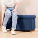 B FSOBEIIALEO Storage Ottoman with Tray, Foot Stools and Ottomans with Legs, Storage Cube Seat Linen Blue 30", Large