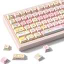 dagaladoo Shine Through keycaps,Double Shot PBT keycaps 60 75 Percent,Pink Cute Keycap,Side Printed,dye Sublimation keycap,Cherry Profile Custom Keyboard caps for Machine Keyboard(Cat)