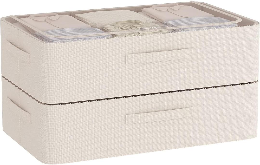 Under Bed Storage Bins Frame Storage Box Oxford Fabric Sturdy Underbed Container Foldable Stackable Large Capacity Clothes Organizer (23.5x15.7x6.3, Beige)