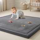 Goyuu Ultra Soft 1.3" Thick Baby Play Mat for Floor, 79x118 Playpen Mat Elasti-Foam Padded Crawling Mat for Babies, Toddlers, Infant, Kids, Non-Slip Backing Safe for Tummy Time, Grey
