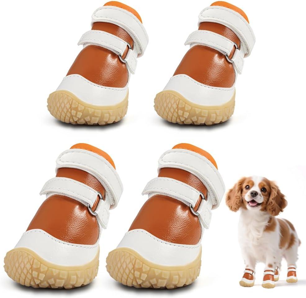 Dog Shoes for Small Dogs, Breathable Dog Boots Paw Protector for Hot Pavement Winter Snow, Dog Booties with Rugged Anti-Slip Sole for Hardwood Floors Outdoor Walking Brown - White Size 3 (#3 (Width 1.49 inch) for 11.0-16.5 lbs)
