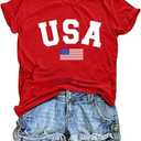 FCGHSII American Flag Shirts for Women: USA Flag Graphic Tee 4th July T Shirt Blouse Tops, Size: M