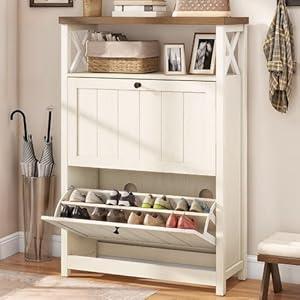 DWVO Shoe Cabinet Entryway, White Shoe Storage Cabinet with 2 Flip Drawers, Free Standing Hidden Narrow Shoe Rack Shoe Storage Organizer for Entryway/Hallway/Closet, White DWVO Shoe Cabinet Entryway, White Shoe Storage Cabinet with 2 Flip Drawers, Free Standing Hidden Narrow Shoe Rack Shoe Storage Organizer for Entryway/Hallway/Closet, White