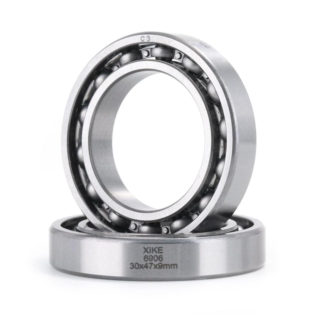 XIKE 2 Pcs 6906-C3 Deep Groove Bearing 30x47x9mm, Chrome Steel Open C3 Clearance Bearing for Industrial Wheels, Pump and Gear Equipment.