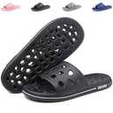 FINLEOO Shower Shoes for Women Men, Quick Drying Shower Sandals with Drain Holes Non-Slip Pool Slides Comfortable Lightweight House Slippers-Black (12-13 Women/11-12 Men)