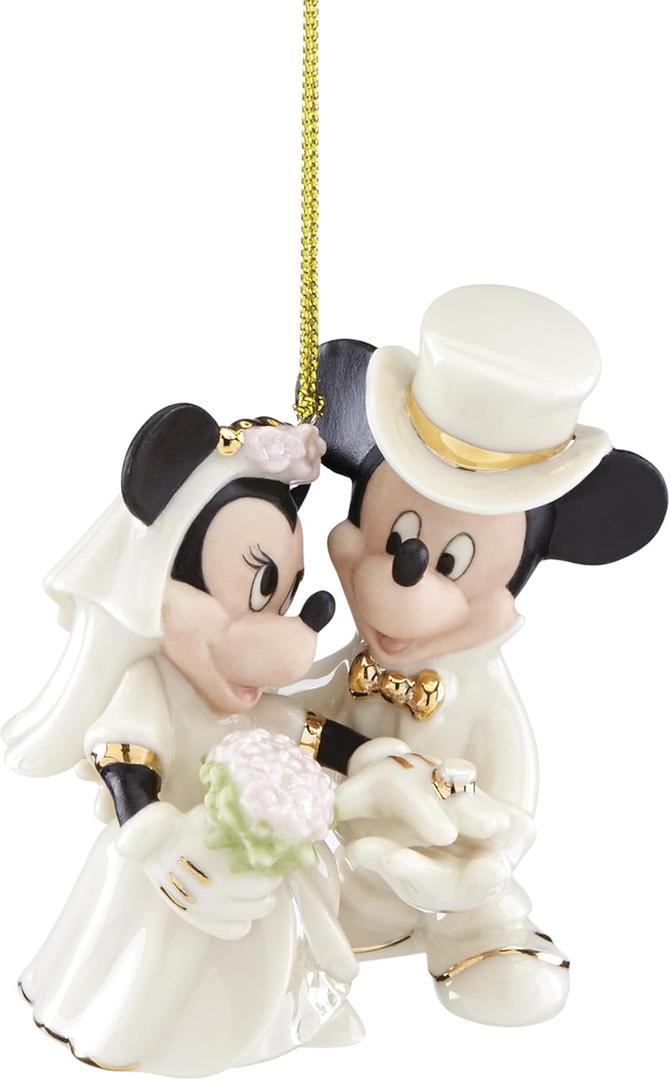 Lenox Ornaments, Minnies Dream Wedding Ornament, Hand-Painted Ivory Porcelain, 24K Gold Accents, Christmas Decorations, Christmas Decor, Tree Ornaments, Winter Ornament, Mickey Mouse Design (1 Piece)