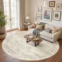 Soalmost Round Rugs 9ft Living Room Circle Area Rug 9x9 Beige Vintage