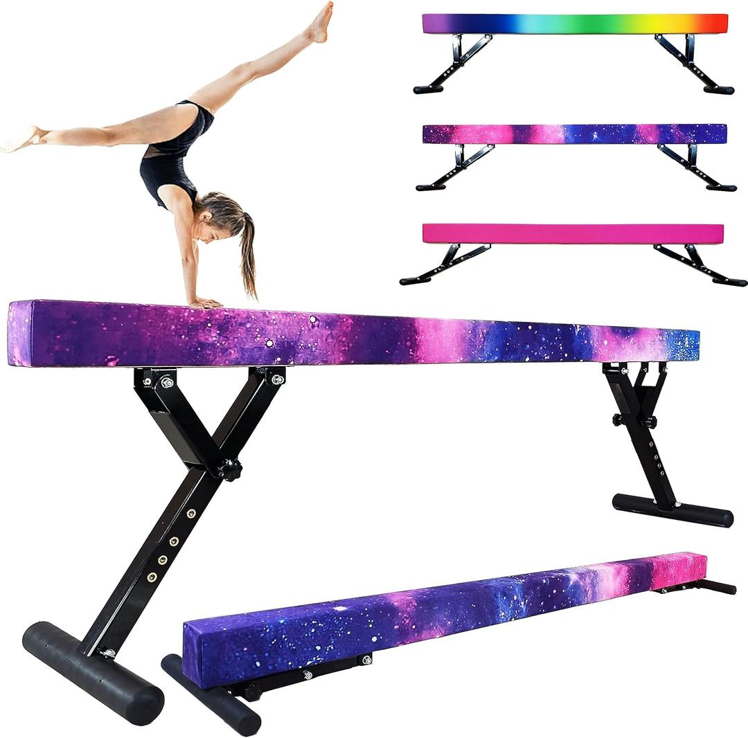 Adjustable Balance Beam for Kids, 8FT Gymnastics Beam with Anti-Slip Legs, High and Low Floor Beam for All Gymnastics Levels, Professional Gymnastic Equipment for Home, Gym Center (7"-29", Sparking Stars)