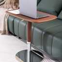 Adjustable Swivel Table with Faux Saddle Leather Cover & Metal Leg, Laptop Stand for Bed, TV Tray for Eating, Modern Couch Table for Living Room (Brown)