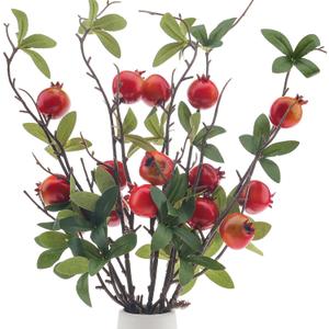 Woration 5PCS Fake Pomegranate Branches Artificial Fruit Branches Set Simulation DIY Decoration Lifelike Props Vase Home Party 19.3inch