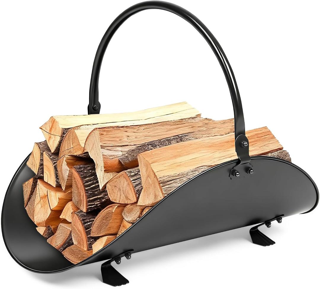 AMAGABELI GARDEN & HOME Fireplace Log Holder Indoor Firewood Basket Holder Carrier Metal Wood Rack for Fire Wood Outdoor Storage Organizer