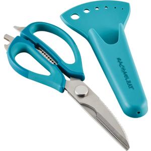 Rachael Ray Professional Multi Shear Kitchen Scissors with Herb Stripper and Sheath, 2 Piece, Agave Blue