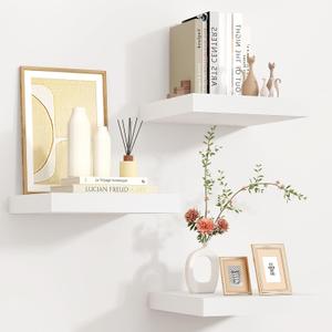 Square Floating Shelves for Wall, 12"W x 12"D x 1.3"H, 3 Pack of Small Wall Mounted Engineered Wood Shelves with Invisible Brackets for Living Room Bedroom Bathroom Kitchen Decor and Storage, White