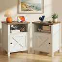 Marsail Farmhouse Nightstand Set of 2, Wood Bedside Table with Charging Station, Night Stand with Shelf and Doors, End Table with Storage Side Table for Bedroom, White & Brown, 24.8" H x 17.3" W x 15.7" D