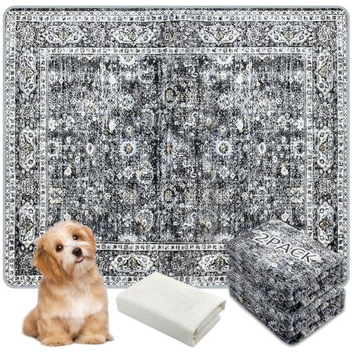 AIHSUMC Washable Pee Pads for Dogs, (2 Pack, 36"x42") Upgrade Reusable Puppy Pads with Non-Slip Rug Pad, Super Thickening Absorbent Leakproof Dog Traning Pads Whelping Pad for Dogs, Doggie(Black)