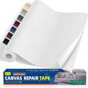 SelfAdhesive Canvas Repair Tape, 16" x 79" Waterproof Canvas Repair Patch, Fabric Patch Repairs Kit for Furniture, Tents, Sunbrellas, Boat Covers Awnings, Couches, Clothes, Bags Beige&White