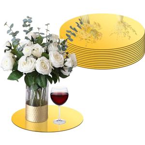 10" Acrylic Round Mirrors Centerpieces for Tables 12 PCS Round Mirror Trays Candle Plate Set Centerpiece Table Decorations for Wedding,Baby Shower, Christmas,Wall Decor,1mm Thick(Gold)