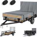 SKYJDM 5 x 10 All-Weather Protectiondproof Utility Trailer Cover, Heavy Duty 600D Waterproof Cover with Rear Landscape/Tailgate Ramp with Windproof Ropes Fits 5 x 10 FT Trailers, Light Gray