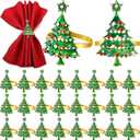 Outus Christmas Napkin Rings Set of 24 Christmas Tree Napkin Holder Rings Holiday Table Settings for Xmas Party Dinner Wedding Table Decoration
