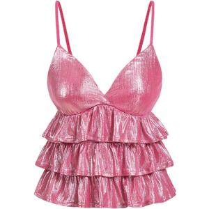 Floerns Women's Sleeveless Cami Tank Top V Neck Layered Hem Party Camisole (L)