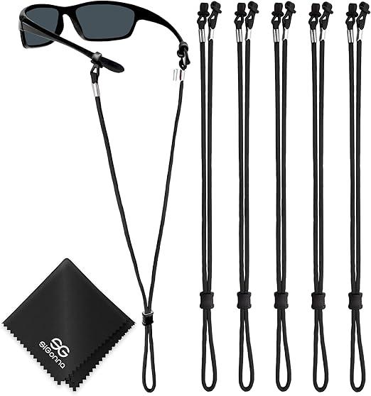 SIGONNA Eye Glasses String Holder Straps - Sports Sunglasses Strap for Men Women - Eyeglass Holders Around Neck - Glasses Retainer Cord Chains Lanyards - 4 Cords (Black)