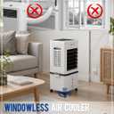 Portable Evaporative Air Cooler w/Humidifier – 3Ga Water Tank, 10 Ice Packs, 6 Speeds & 4 Modes, Timer & Remote, Windowless Portable Fan for Bedroom, Home, Office,Black