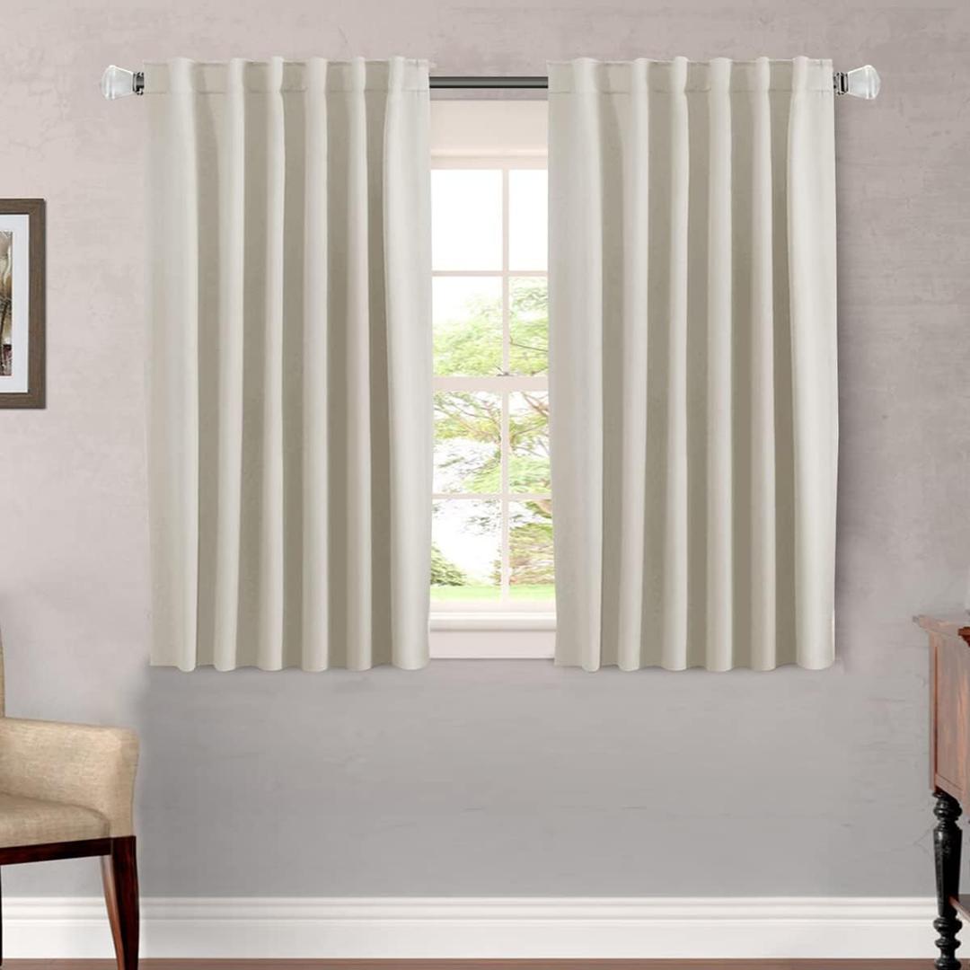 H.VERSAILTEX Light Reducing Curtains Thermal Insulated Window Treatment Panels Room Darkening Privacy Assured Drapes for Living Room Back Tab/Rod Pocket Bedroom Drapes 2 Panels, Ivory - 52 x 45 Inch