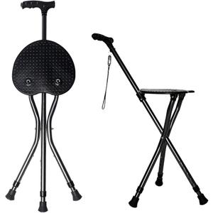 Hold 440 lbs Folding Canes with Seat Walking Stick Height Adjustment Cane Seat Capacity Frosted Handle with Magnetic Therapy Stone Crutches Stool (Black)