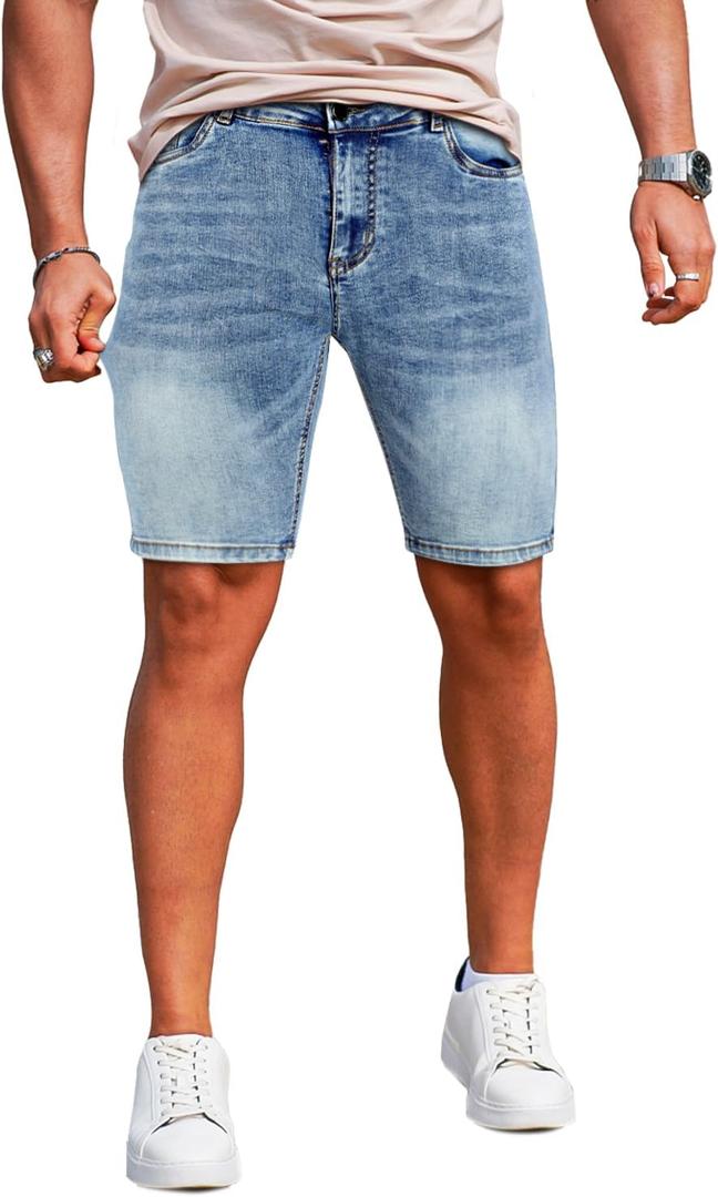 GINGTTO Men's Denim Shorts Skinny Stretch Short Jeans (Blue, 38)
