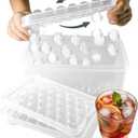 Premium Durable Round Ice Ball Maker Mold - 3 Trays w/Ice Bucket & Scoop (96 Spheres) - Stackable Plastic Ice Ball Maker for Cocktails & Water Bottles  Ultimate Ice Mold for Cool Ice Drinks - Clear