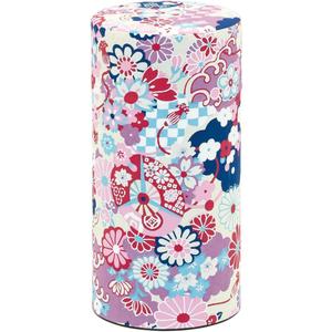 Japanese Tea Canister Tin Taisyo Yuzen Komon/Double Lid/Japanese Washi Paper Pasted /200g Tea Capacity/Loose Leaf Tea Storage/Storage Container with Lid
