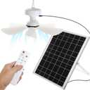 1 Set Solar Ceiling Fan Light Kit, 25W Solar Powered Rechargeable Ceiling Fans with 3 Color Light and Remote Control, Portable Fan for Outdoor Patio Canopy Shed Rv Porch Chicken Coop Camping Tent
