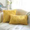 decorUhome Summer Throw Pillow Covers 20x20 Inch Set of 2, Soft Plush Faux Wool Mustard Yellow Solid Couch Pillow Covers, Accent Farmhouse Neutral Square Pillow Cases for Sofa Bed Living Room