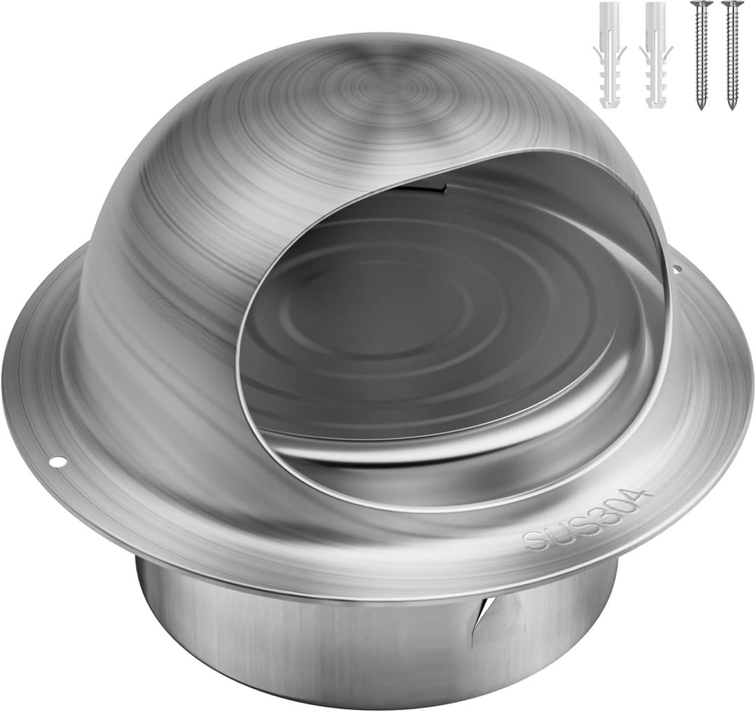 Dryer Vent Cover Outside 4 Inch with Damper,Hon&Guan Round Wall Vent Cover Dryer Exhaust Vent-304 Stainless Steel