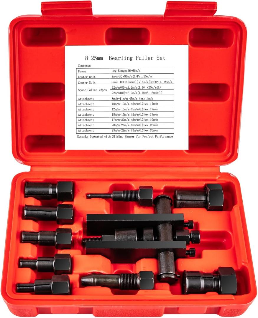 10-Piece Motorcycle Bearing Puller, Blind Hole Inner Bearing Puller Tool Kit, 8-25MM Wheel Bearing Removal Tool Set