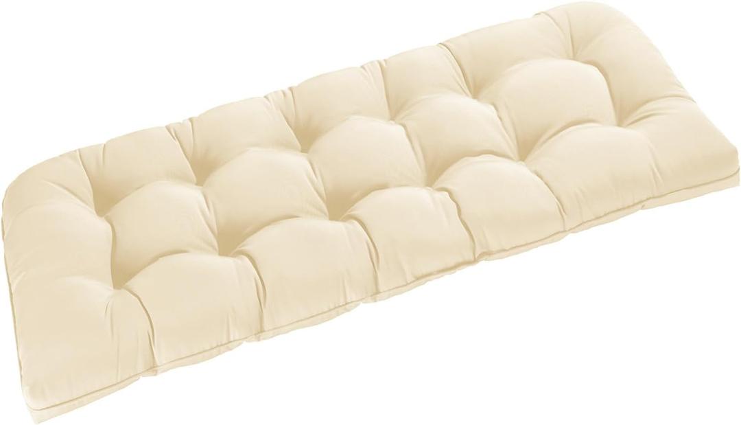 downluxe Outdoor Bench Cushion for Patio Furniture, Waterproof Tufted Overstuffed Porch Swing Cushions, Thick Outdoor Loveseat Cushions, 59" x 18" x 5", Beige, Set of 1