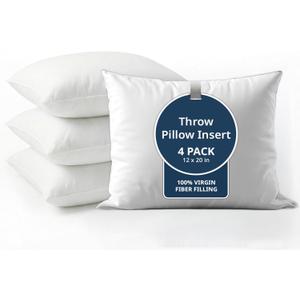 LANE LINEN 12x20 Pillow Insert - Set of 4 White Decorative Pillow for Sofa Bed, Fluffy Pillow Inserts for Throw Pillow Covers, Throw Pillows for Bed, Couch Pillows for Living Room, Bed Pillows